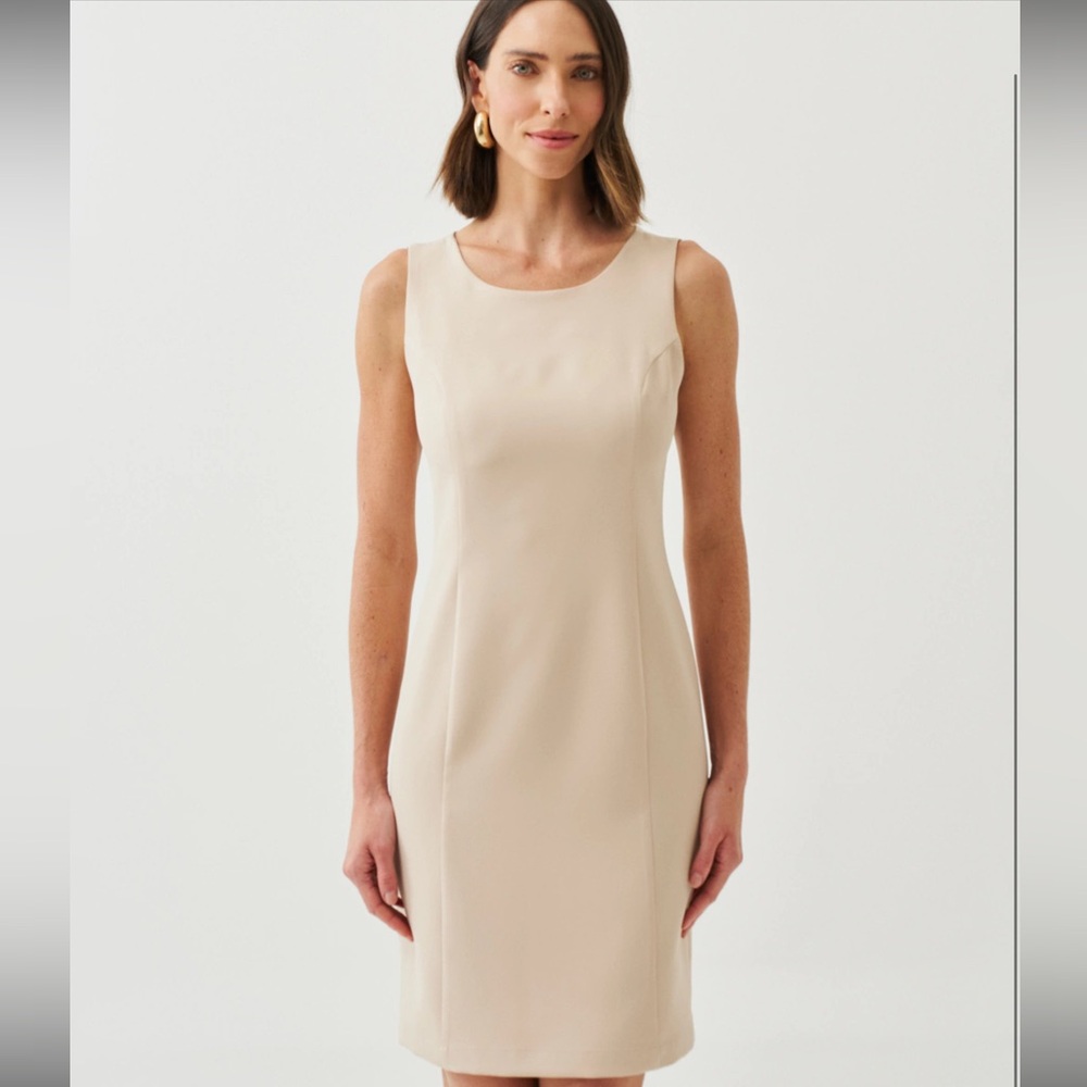 POINT OF VIEW COLLECTION BEIGE LINEN VTG DRESS SLEEVELESS MINIMAL QUIET LUXURY‎